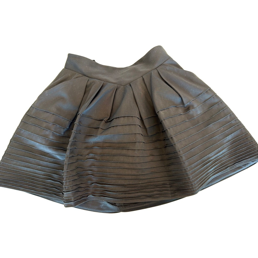 Ted Baker London Black Pleated Skirt Size 3 Fit Flare Gold Zip A-Line Mini